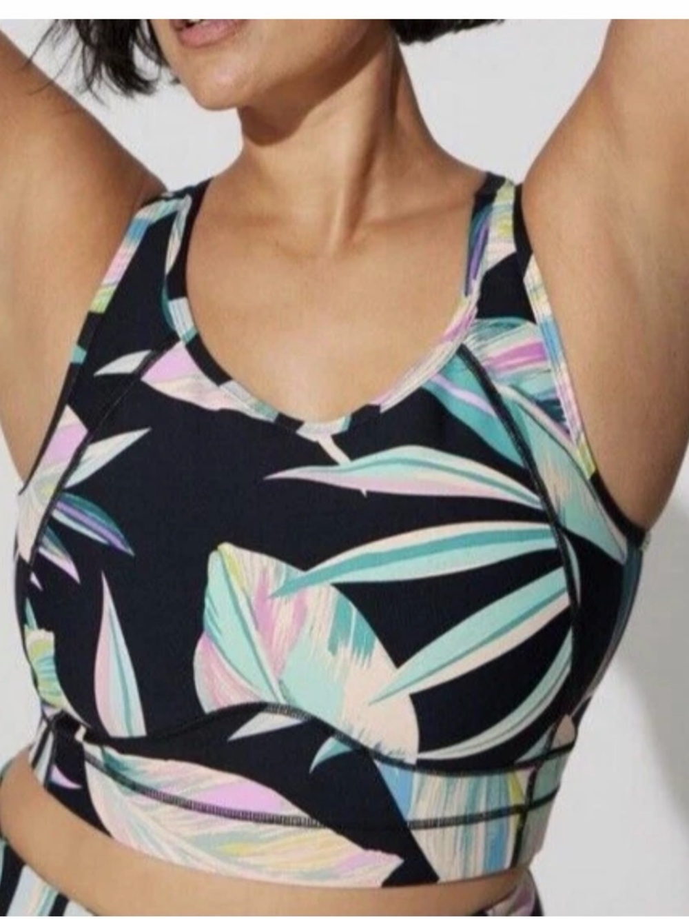 Torrid 2(2X) Low-Impact Wireless Longline Active Sports Bra Razorback tropical